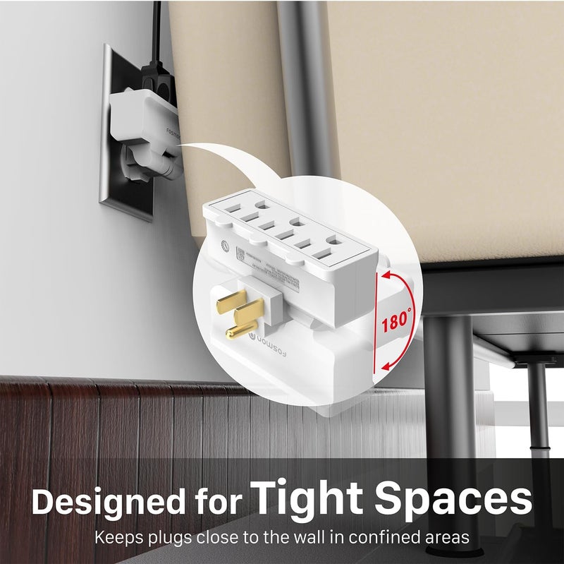 Fosmon 3 Outlet Adapter, 3 Way Rotating Outlet Plug Adapter, Swivel Plug Outlet 90 Degree Right Angle Plug Adapter, 3 Way Rotating Wall Extender - Image 3